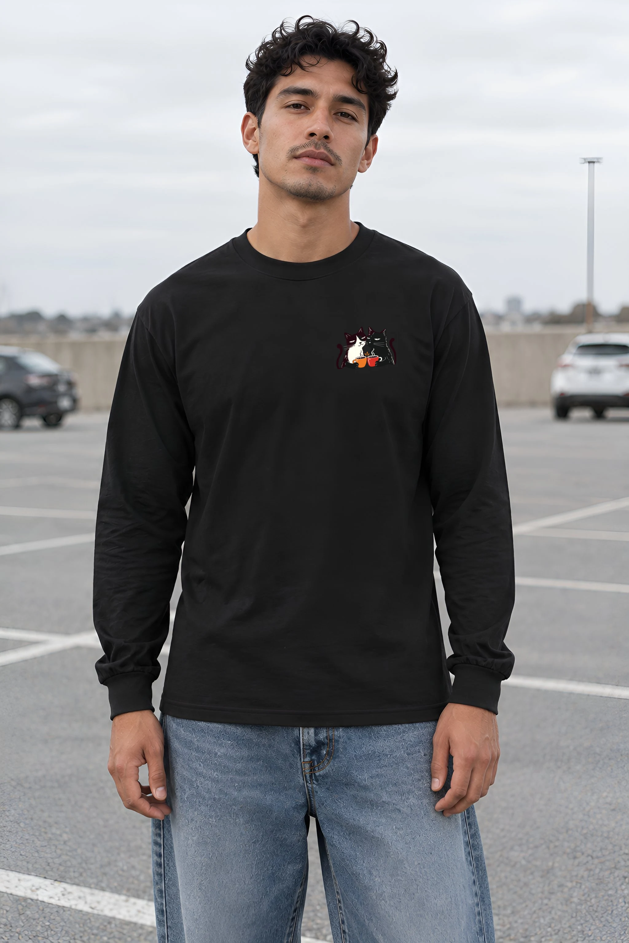 "Coffee Cat Break" Unisex Longsleeve T-shirt