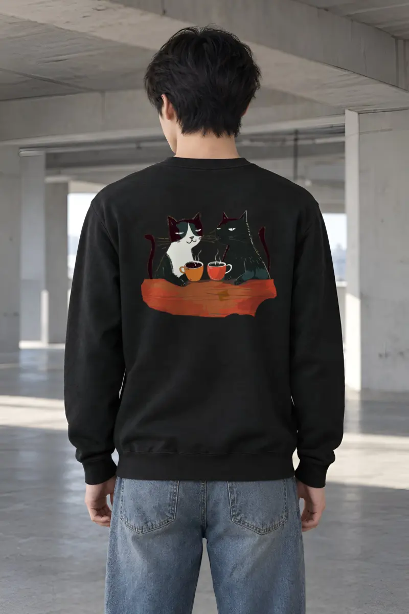 "Coffee Cat Companions" Heavy Blend Unisex Crewneck Sweatshirt