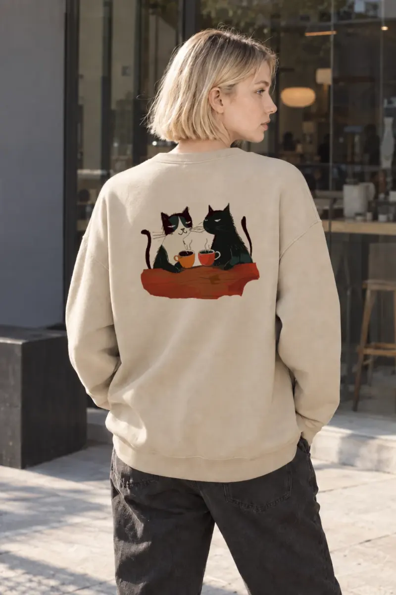 "Coffee Cat Companions" Heavy Blend Unisex Crewneck Sweatshirt | Gildan 18000