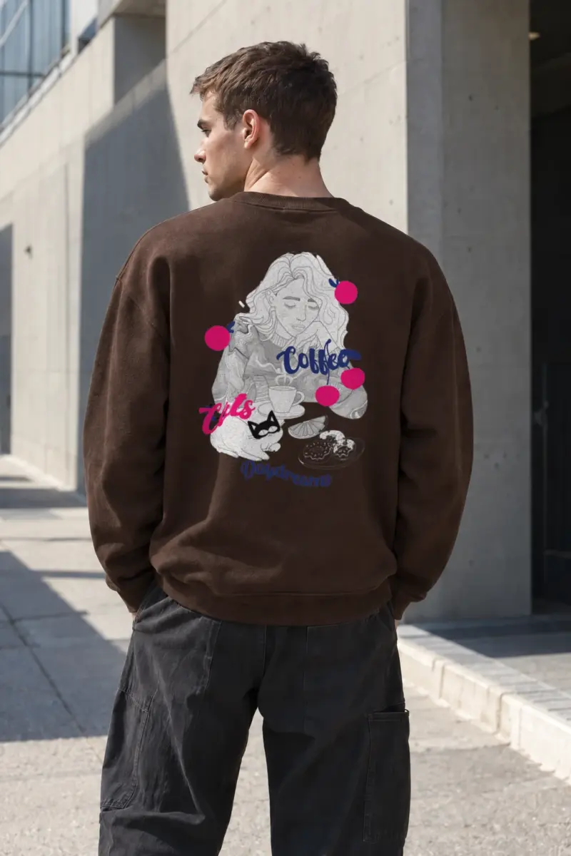"Coffee Cats Daydreams" Heavy Blend Unisex Crewneck Sweatshirt | Gildan 18000