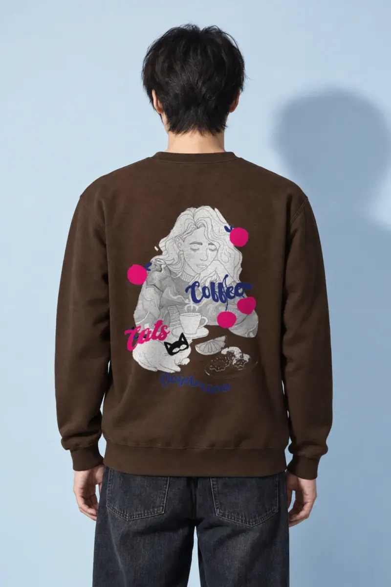 "Coffee Cats Daydreams" Heavy Blend Unisex Crewneck Sweatshirt