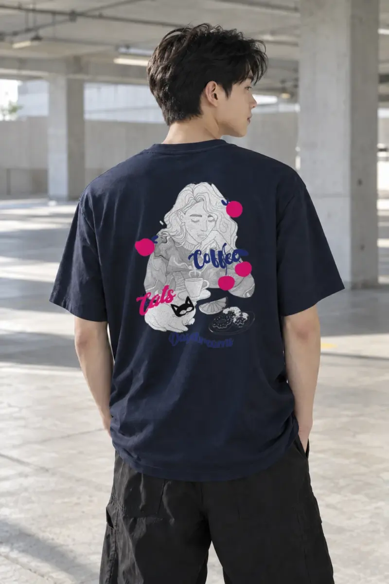 “Coffee Cats Daydreams” Heavyweight Unisex Crewneck T-shirt | Gildan 5000