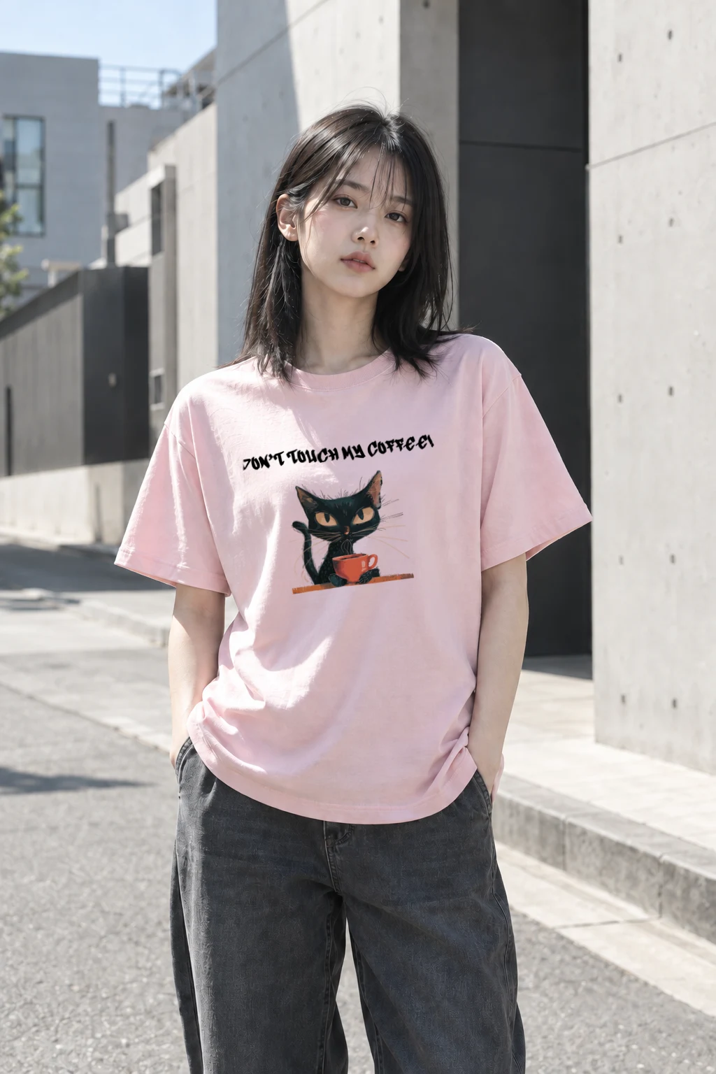 "Coffee Guard Cat" Heavyweight Unisex Crewneck T-shirt | Gildan 5000