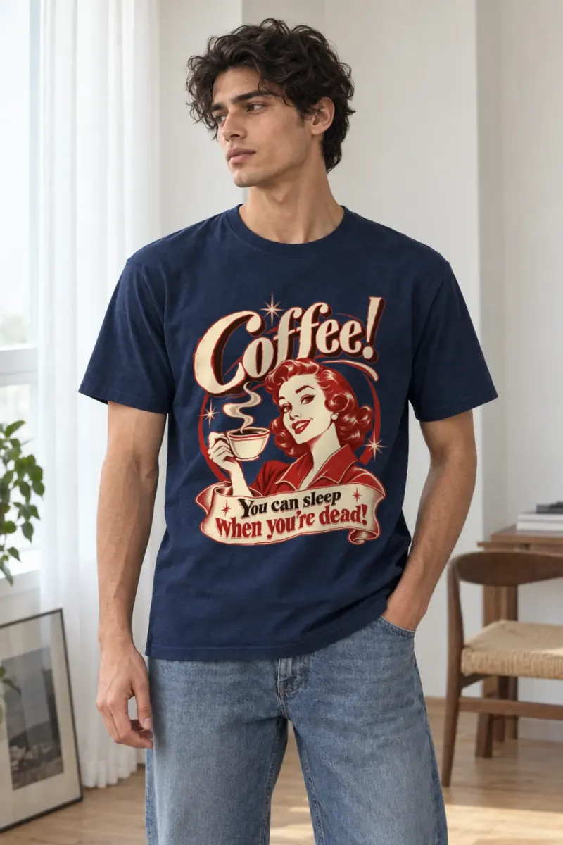 "Coffee! Sleep Later" Heavyweight Unisex Crewneck T-shirt | Gildan 5000