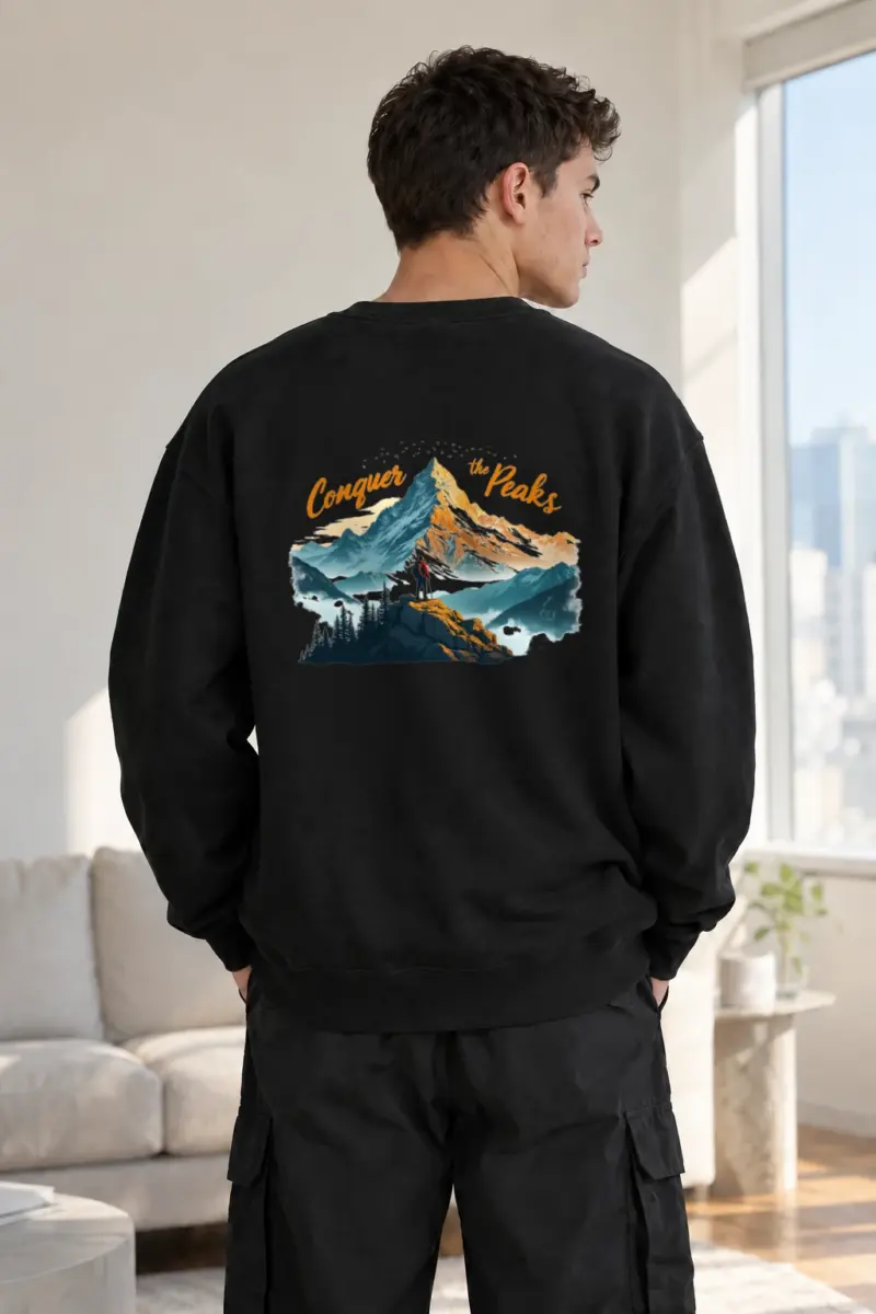“Conquer The Peaks” Heavy Blend Unisex Crewneck Sweatshirt | Gildan 18000