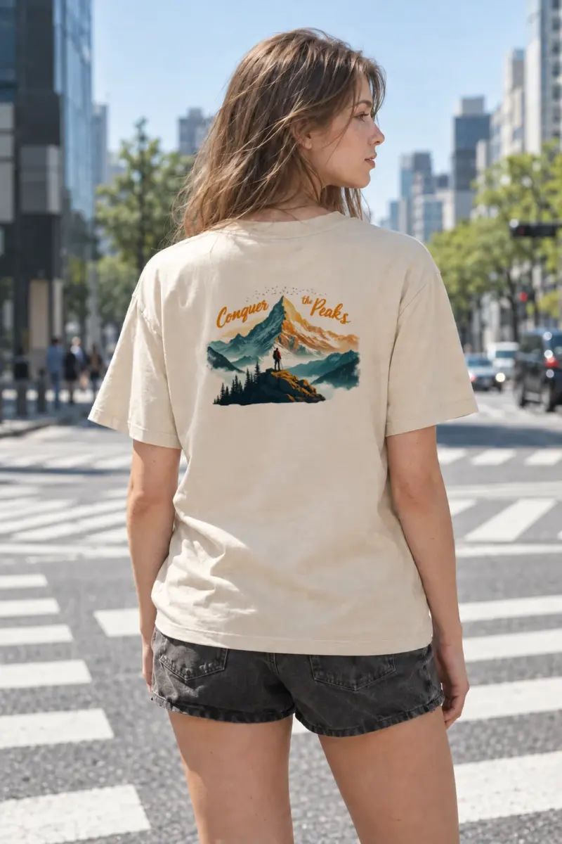"Conquer The Peaks" Heavyweight Unisex Crewneck T-shirt | Gildan 5000