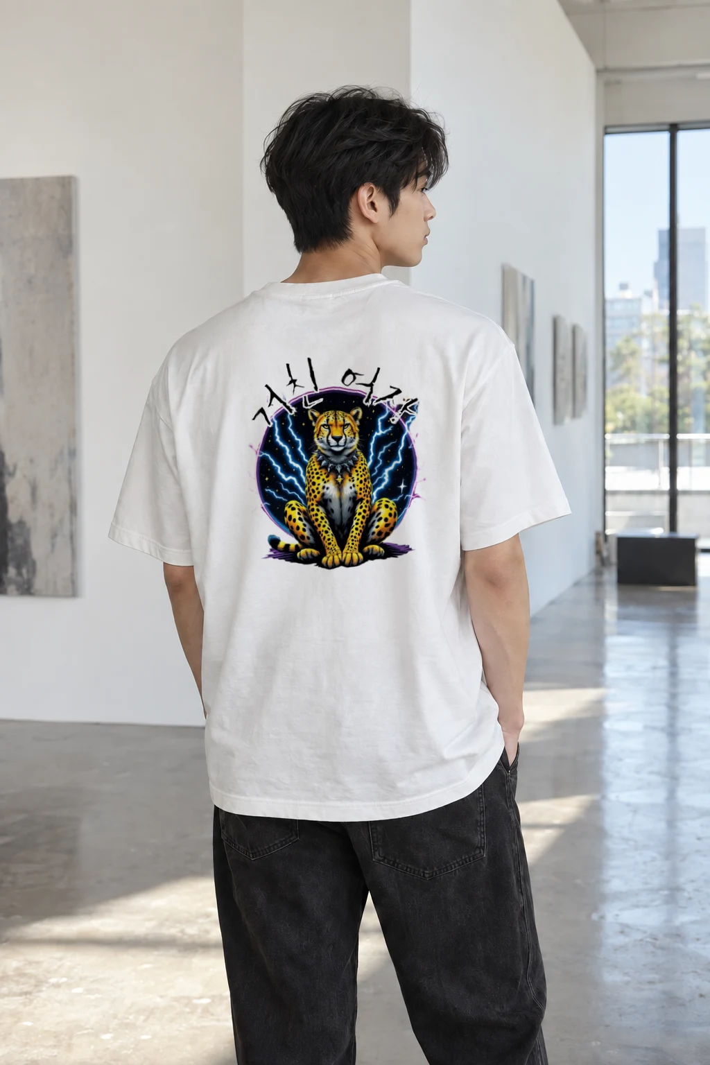 "Cosmic Cheetah Charge" Heavyweight Unisex Crewneck T-shirt | Gildan 5000