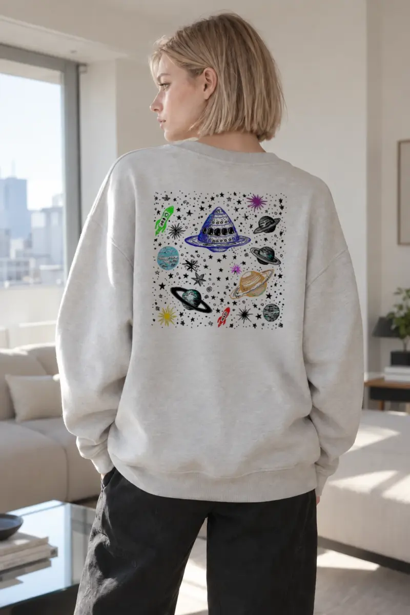 "Cosmic Doodle Orbit" Heavy Blend Unisex Crewneck Sweatshirt | Gildan 18000