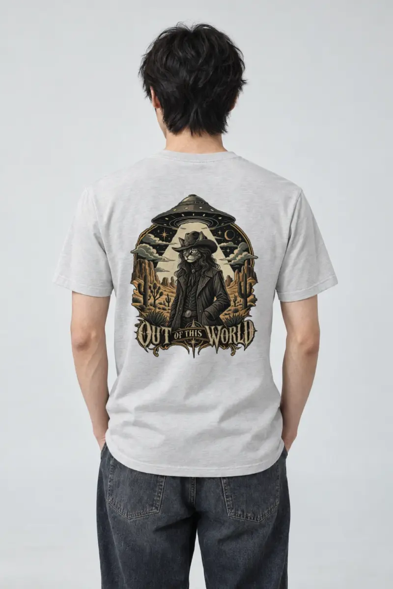 "Cowboy Cat Abduction" Heavyweight Unisex Crewneck T-shirt | Gildan 5000