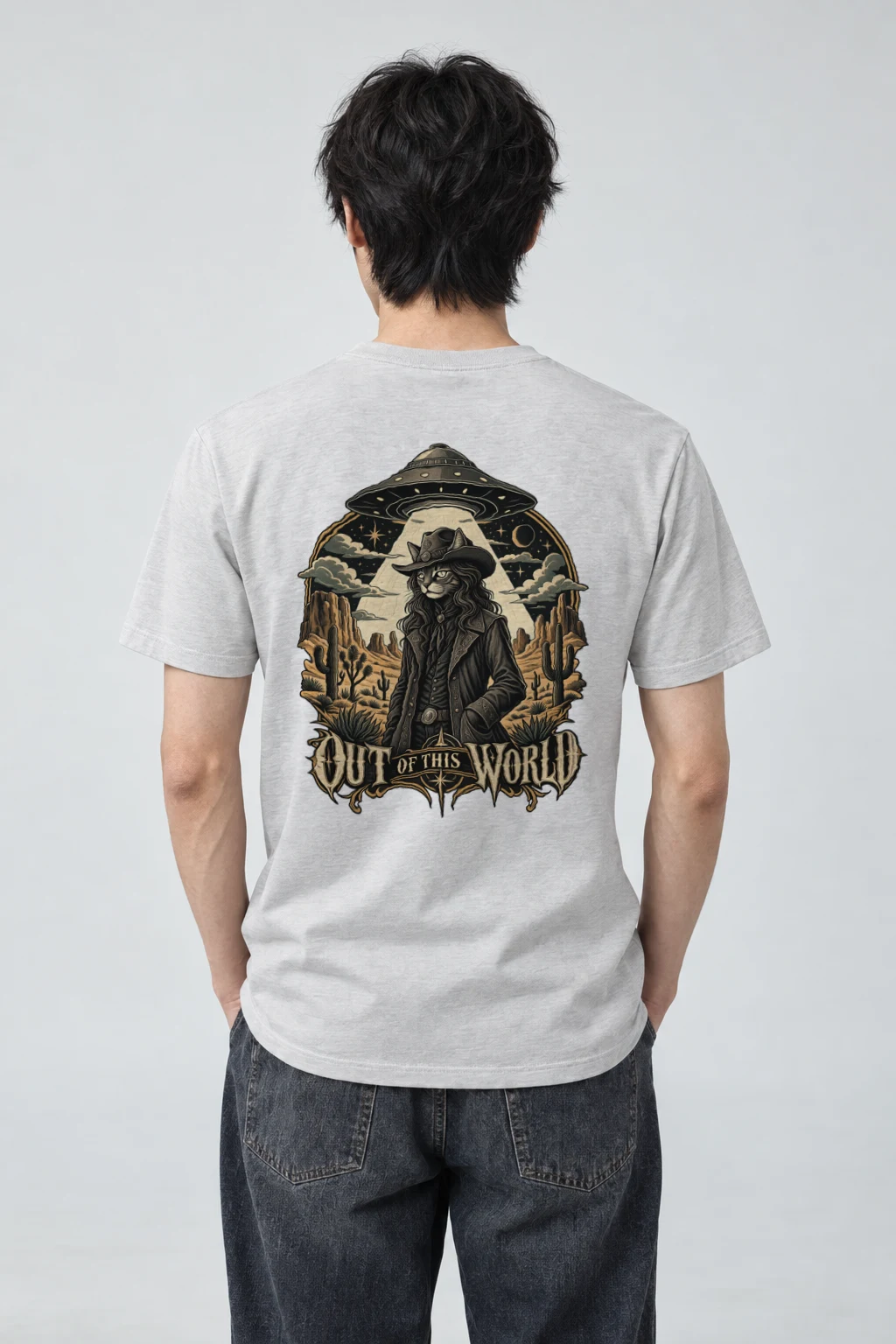 "Cowboy Cat Abduction" Heavyweight Unisex Crewneck T-shirt | Gildan 5000