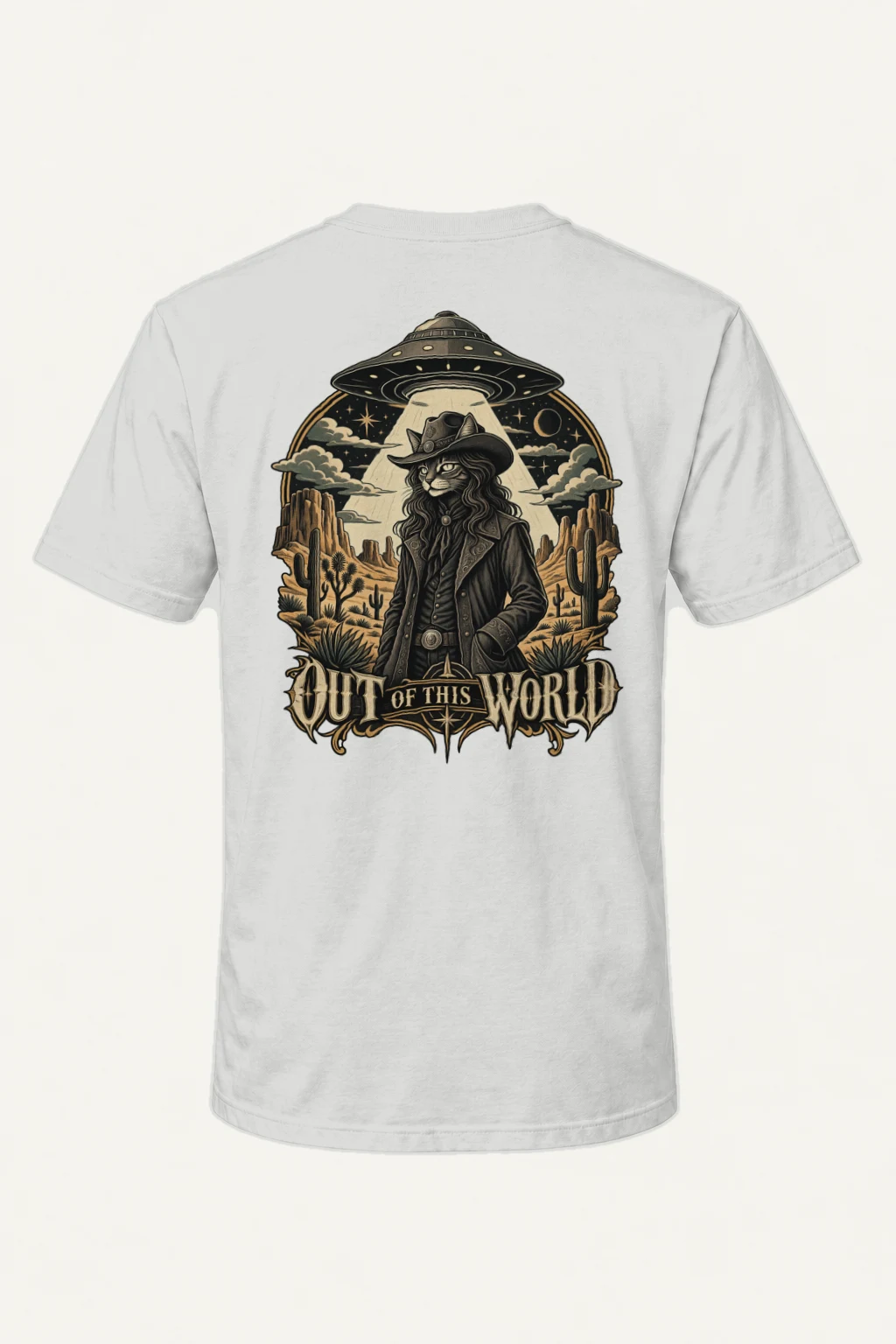"Cowboy Cat Abduction" Heavyweight Unisex Crewneck T-shirt | Gildan 5000