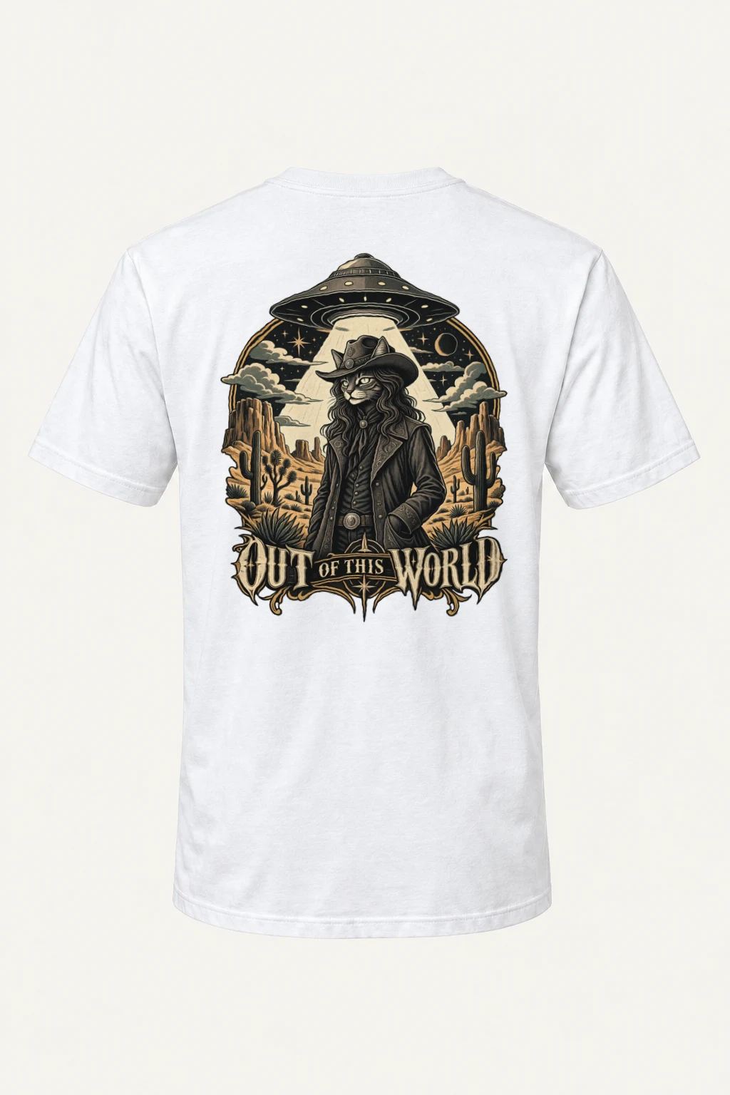 "Cowboy Cat Abduction" Heavyweight Unisex Crewneck T-shirt | Gildan 5000