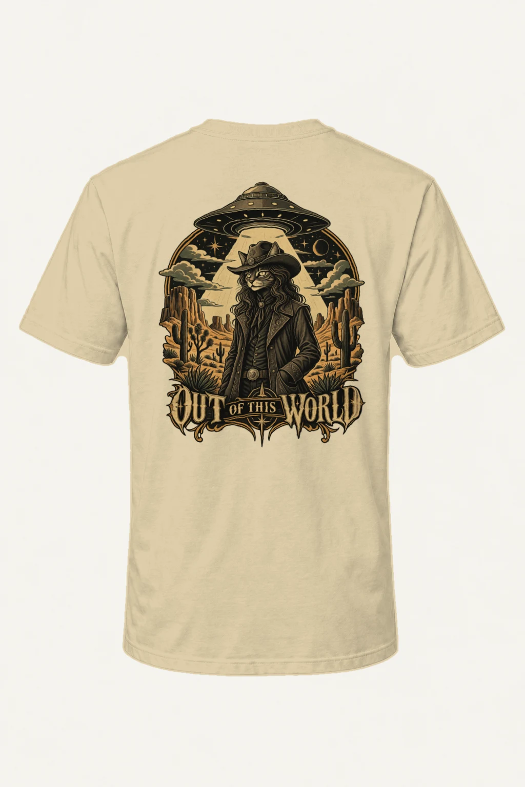 "Cowboy Cat Abduction" Heavyweight Unisex Crewneck T-shirt | Gildan 5000