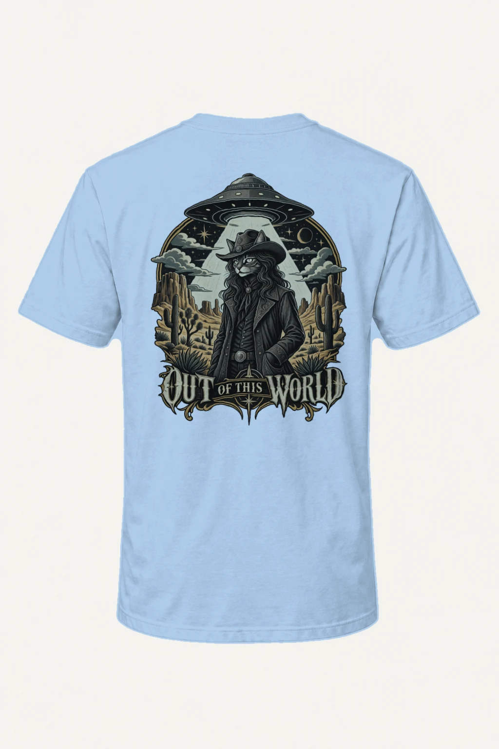 "Cowboy Cat Abduction" Heavyweight Unisex Crewneck T-shirt | Gildan 5000