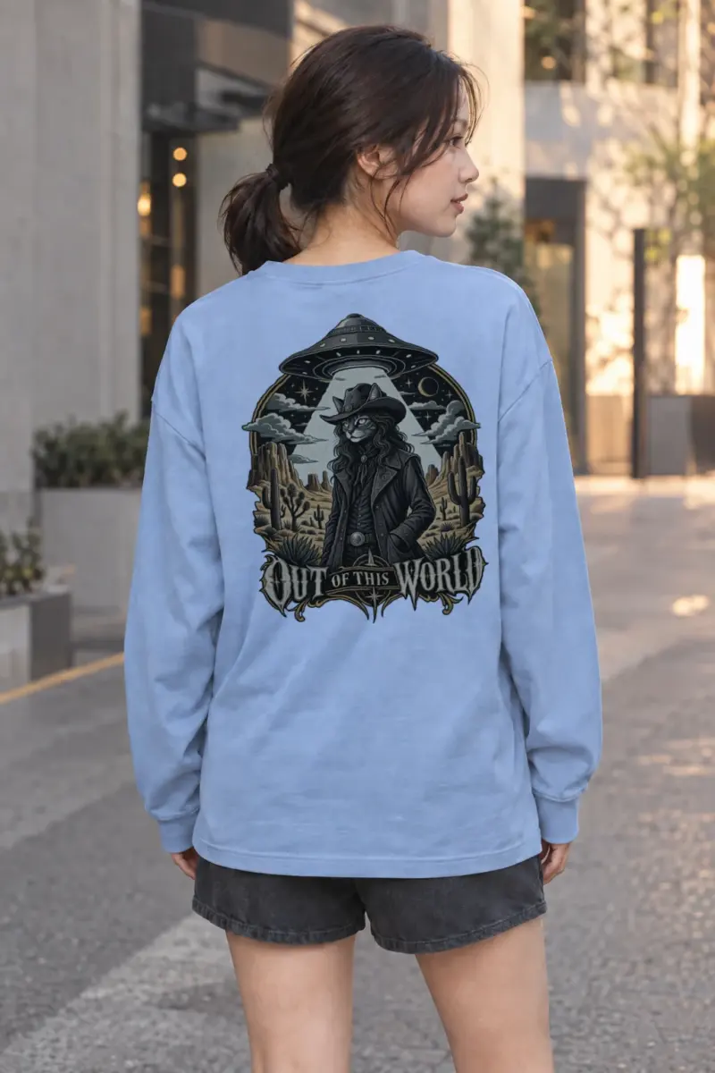 "Cowboy Cat Abduction" Unisex Longsleeve T-shirt | Gildan 2400
