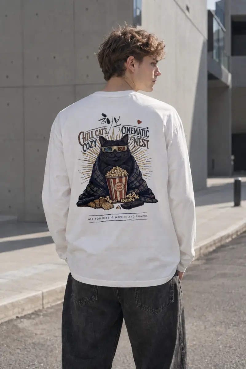 “Cozy Cinema Cat” Unisex Longsleeve T-shirt | Gildan 2400