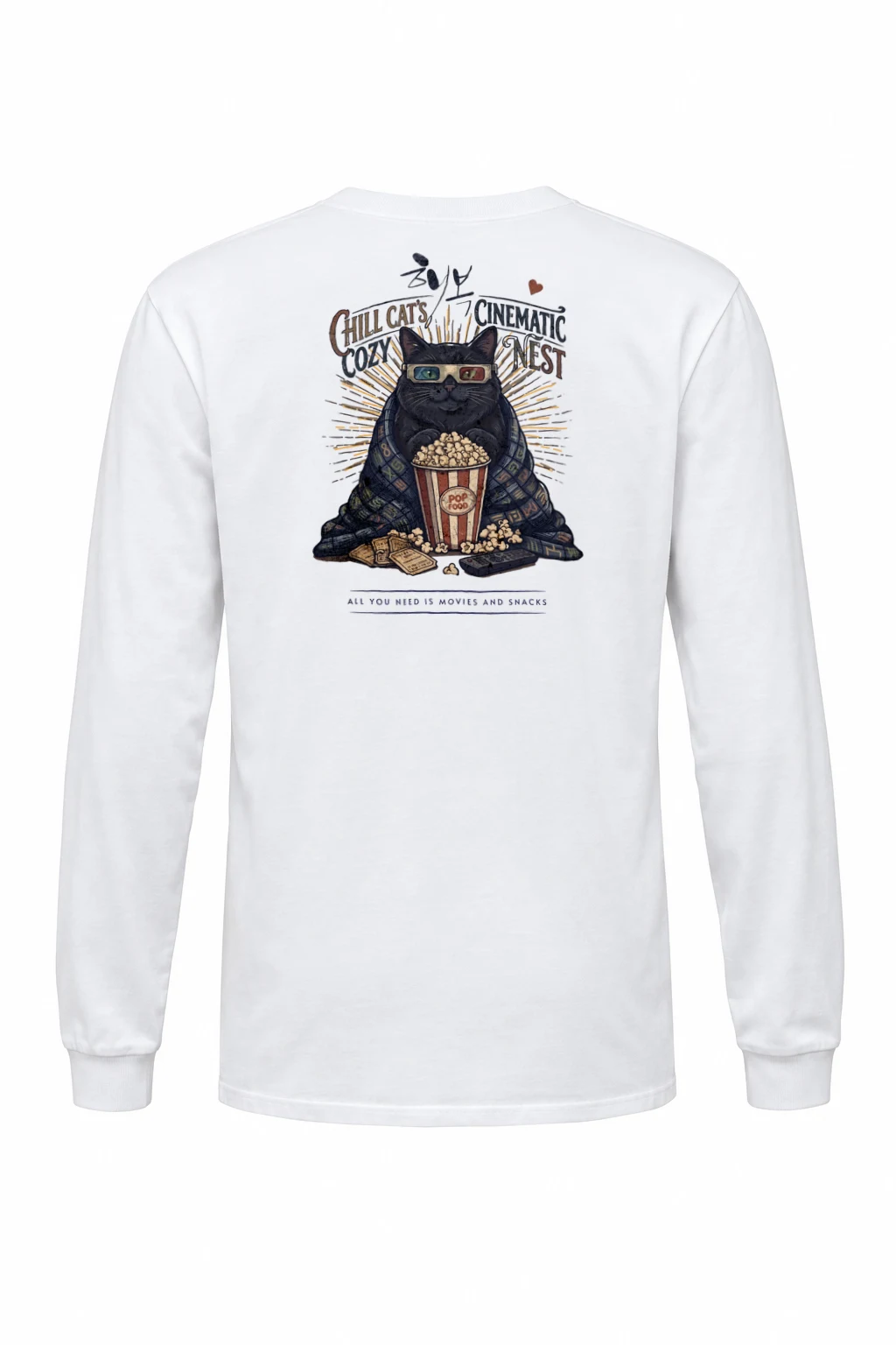"Cozy Cinema Cat" Unisex Longsleeve T-shirt | Gildan 2400