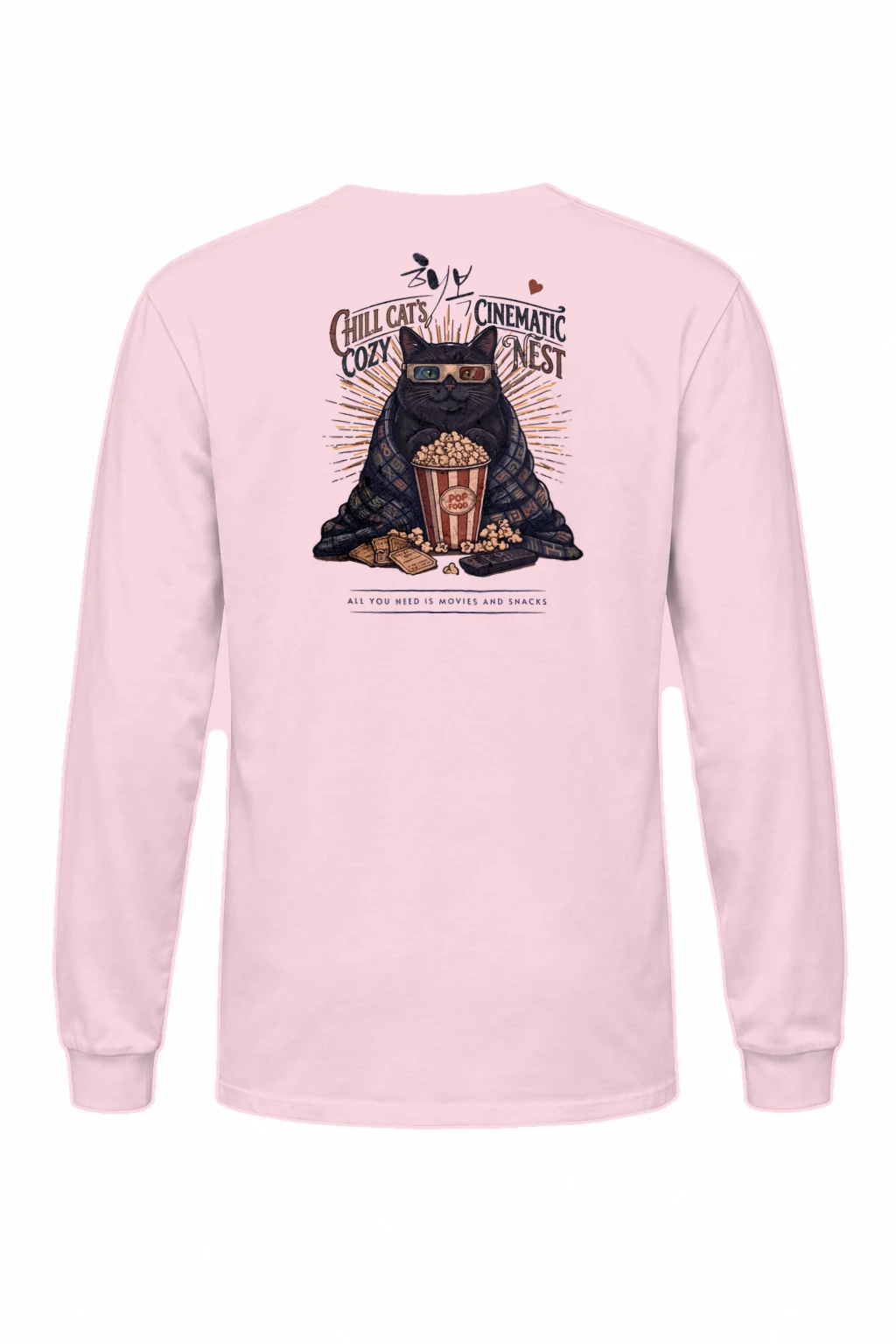 "Cozy Cinema Cat" Unisex Longsleeve T-shirt | Gildan 2400