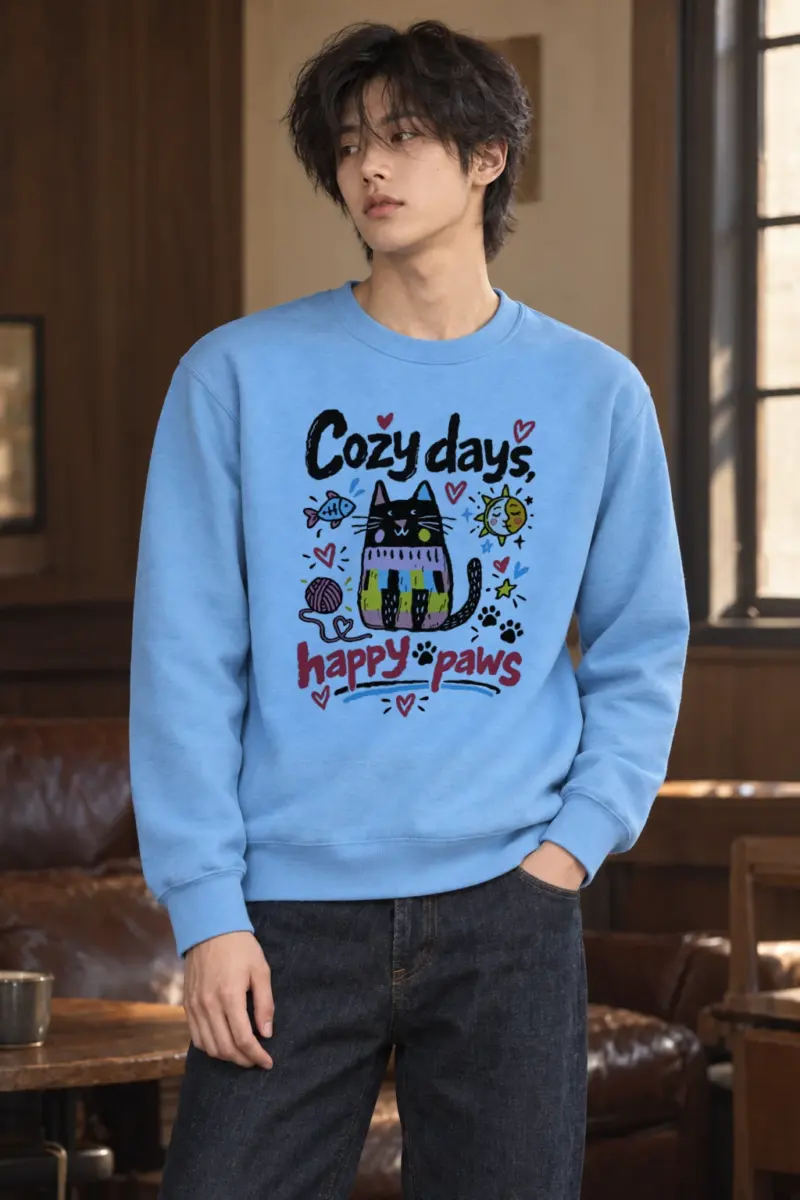 "Cozy Days Happy Paws" Heavy Blend Unisex Crewneck Sweatshirt