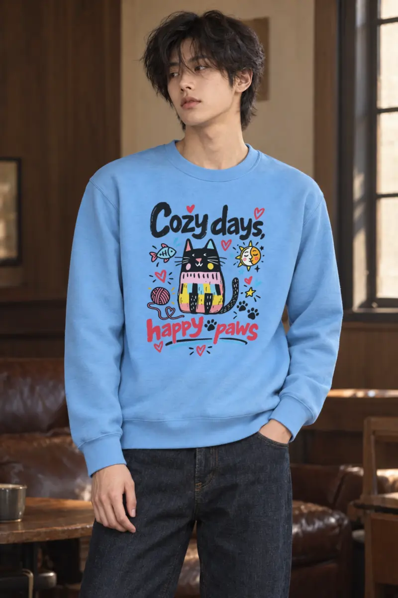"Cozy Days Happy Paws" Heavy Blend Unisex Crewneck Sweatshirt