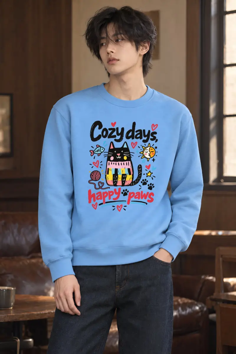 "Cozy Days Happy Paws" Heavy Blend Unisex Crewneck Sweatshirt