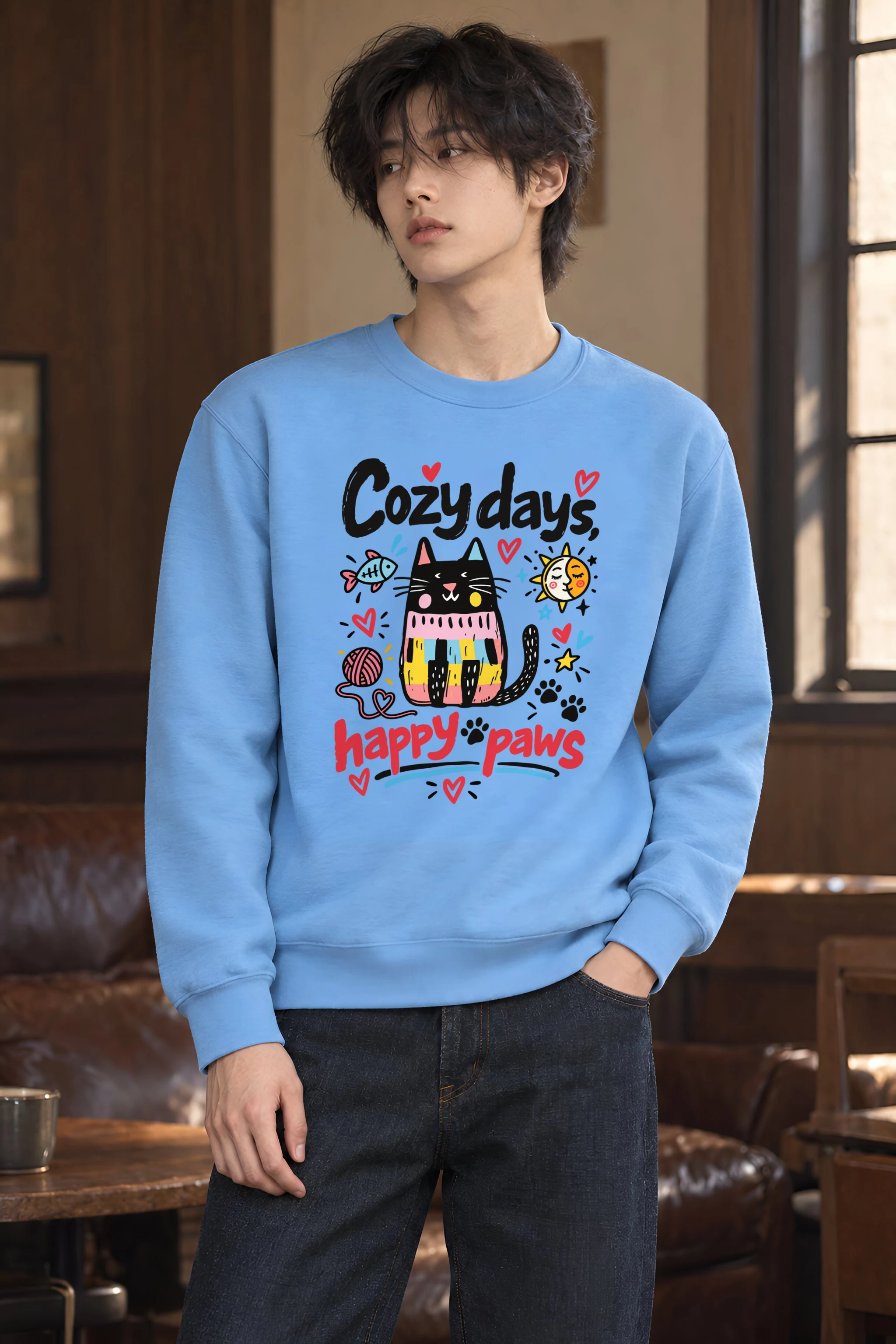 "Cozy Days Happy Paws" Heavy Blend Unisex Crewneck Sweatshirt