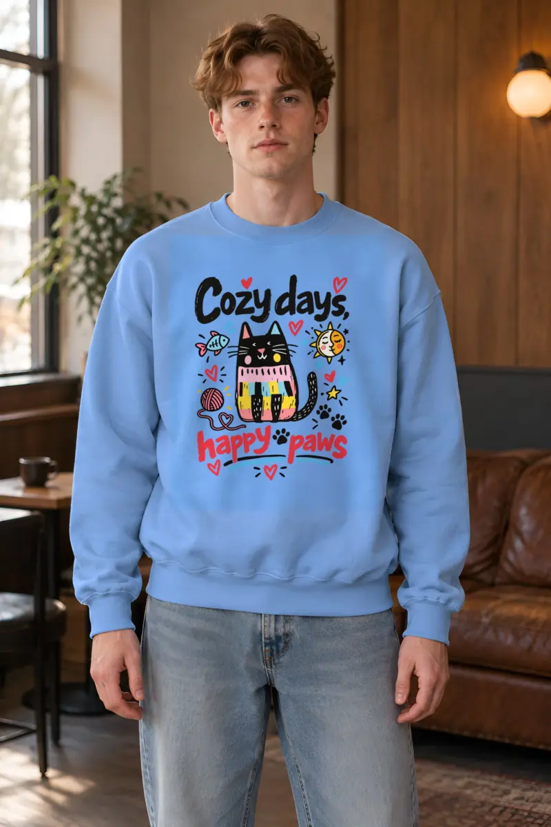 "Cozy Days Happy Paws" Heavy Blend Unisex Crewneck Sweatshirt