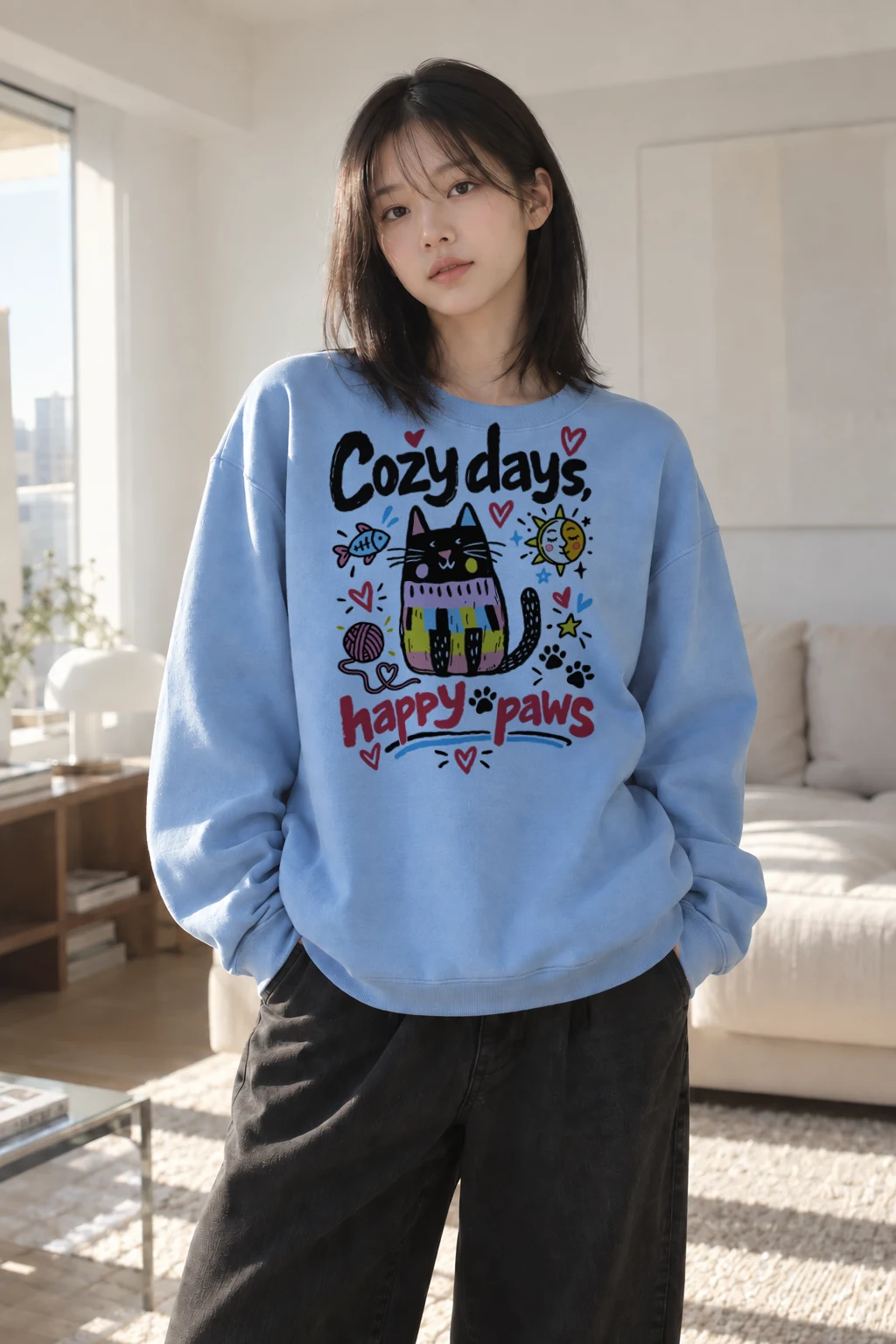"Cozy Days Happy Paws" Heavy Blend Unisex Crewneck Sweatshirt | Gildan 18000