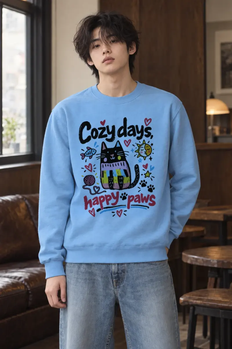 "Cozy Days Happy Paws" Heavy Blend Unisex Crewneck Sweatshirt
