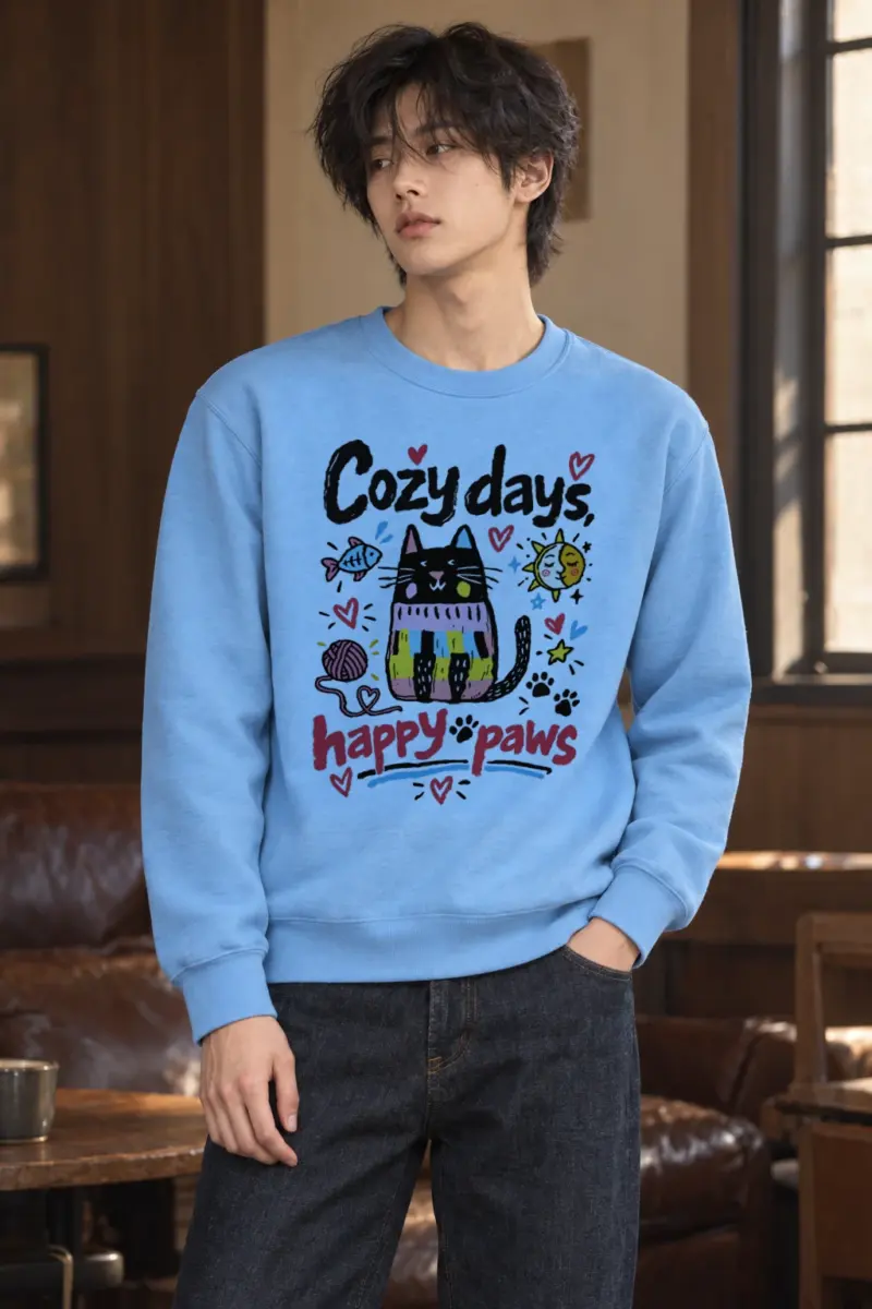 "Cozy Days Happy Paws" Heavy Blend Unisex Crewneck Sweatshirt