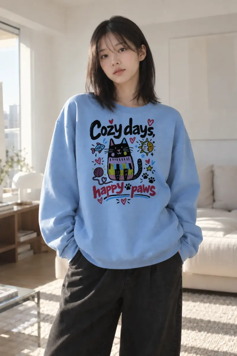 "Cozy Days Happy Paws" Heavy Blend Unisex Crewneck Sweatshirt | Gildan 18000