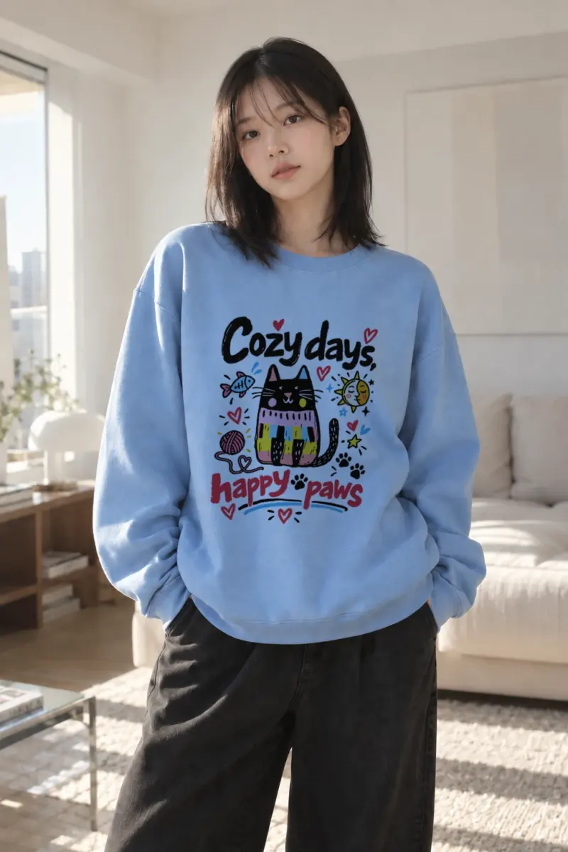 "Cozy Days Happy Paws" Heavy Blend Unisex Crewneck Sweatshirt | Gildan 18000