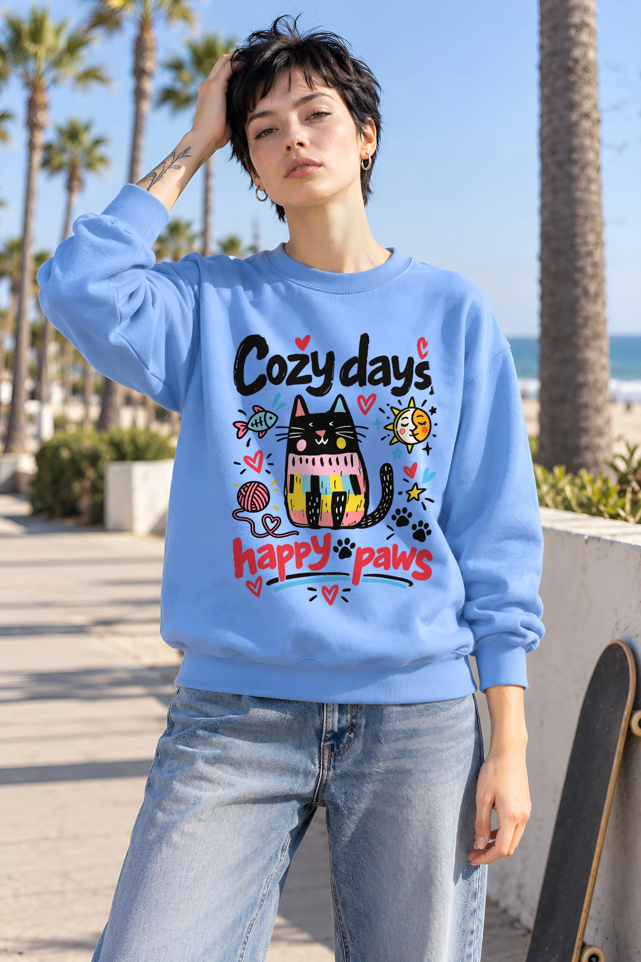 "Cozy Days Happy Paws" 1 Crewneck Sweatshirt
