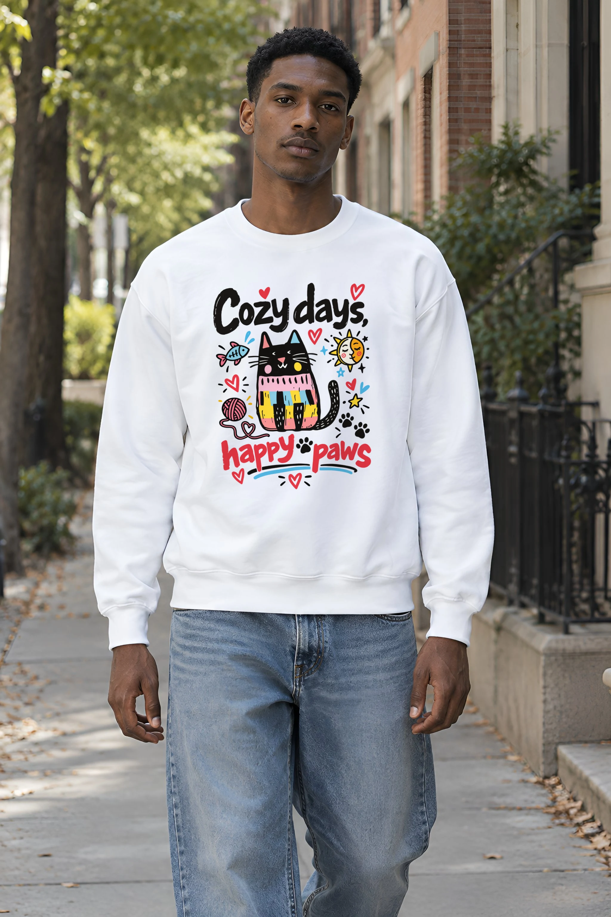 "Cozy Days Happy Paws" 1 Crewneck Sweatshirt