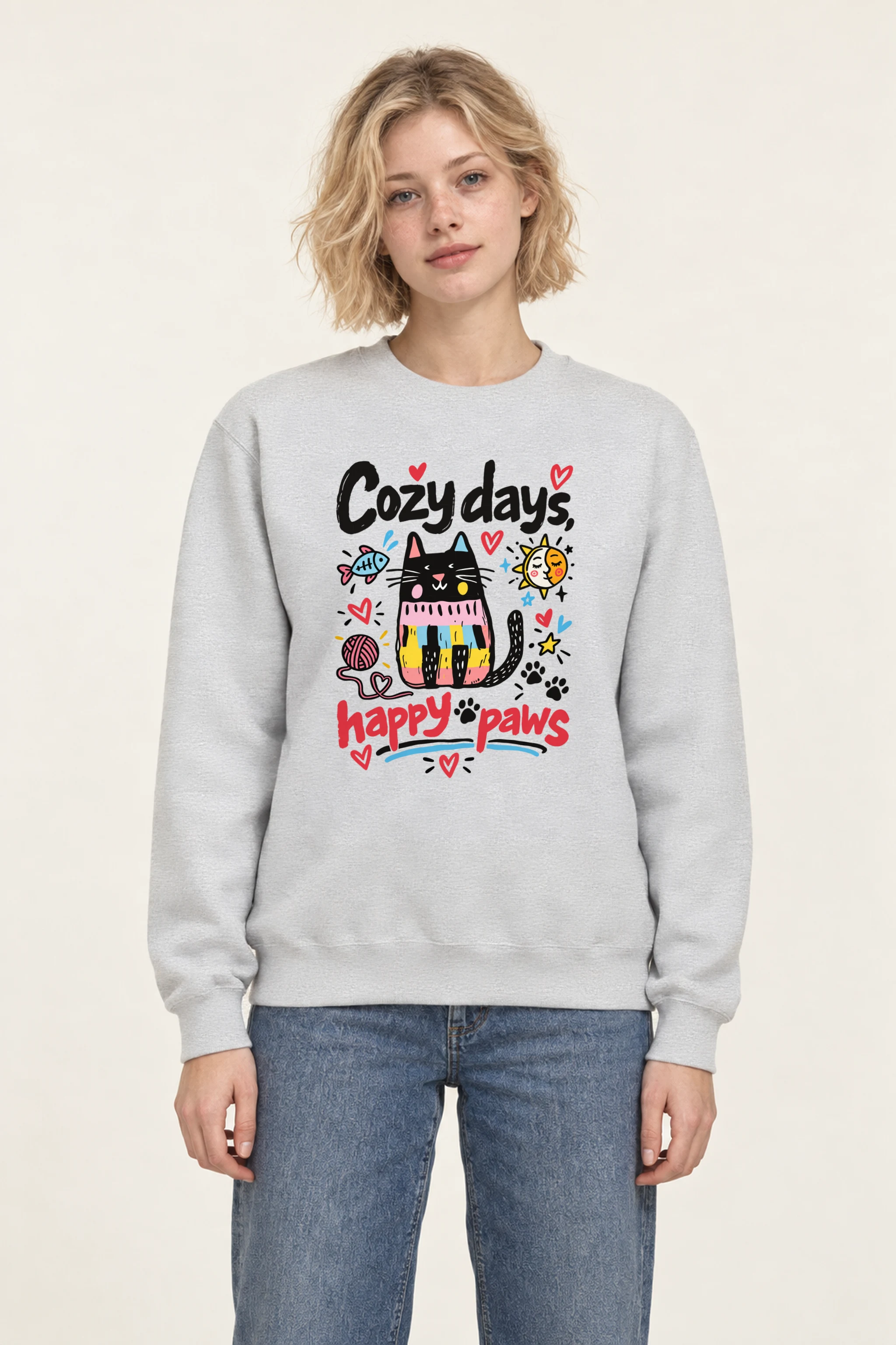 "Cozy Days Happy Paws" 1 Crewneck Sweatshirt