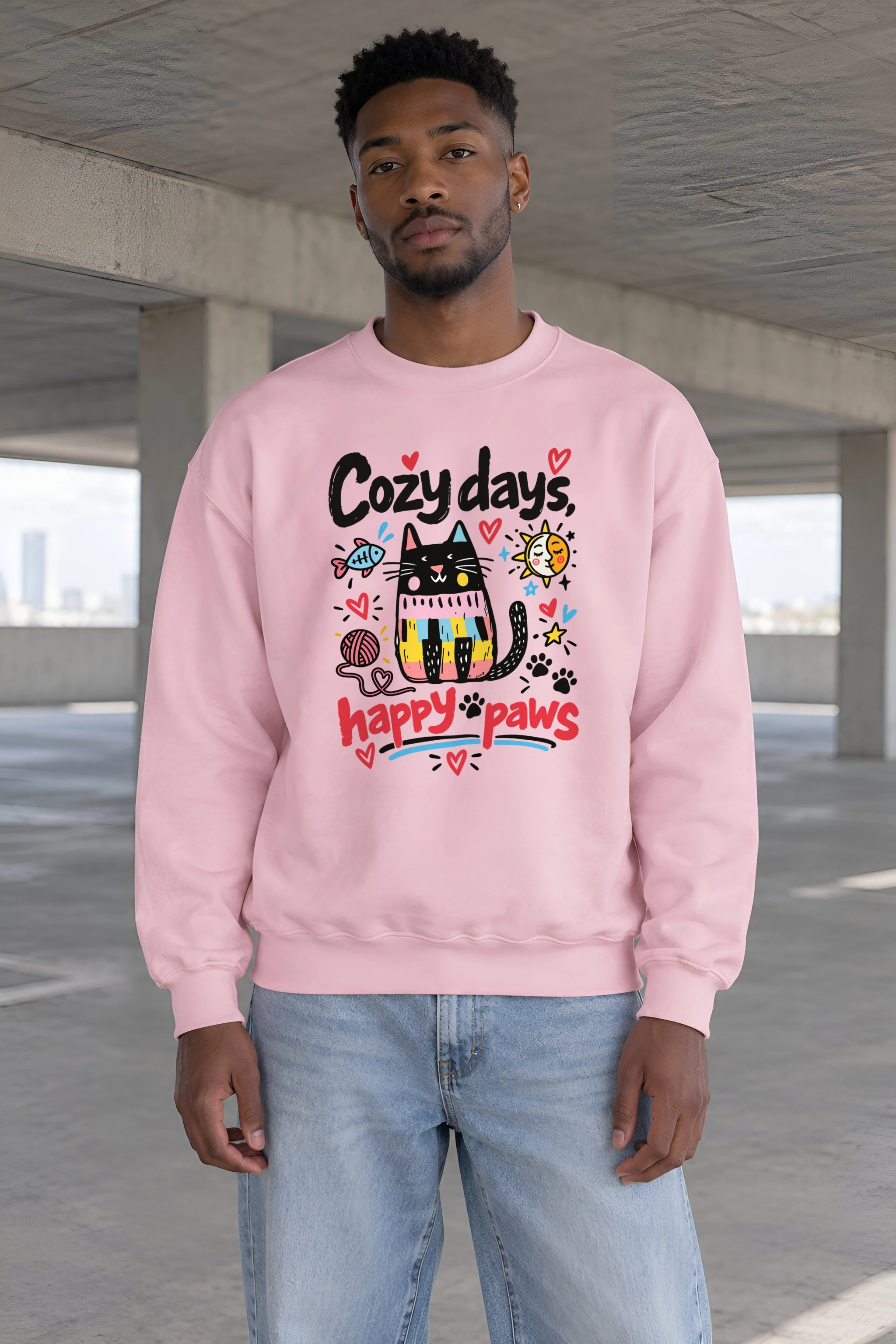 "Cozy Days Happy Paws" 1 Crewneck Sweatshirt
