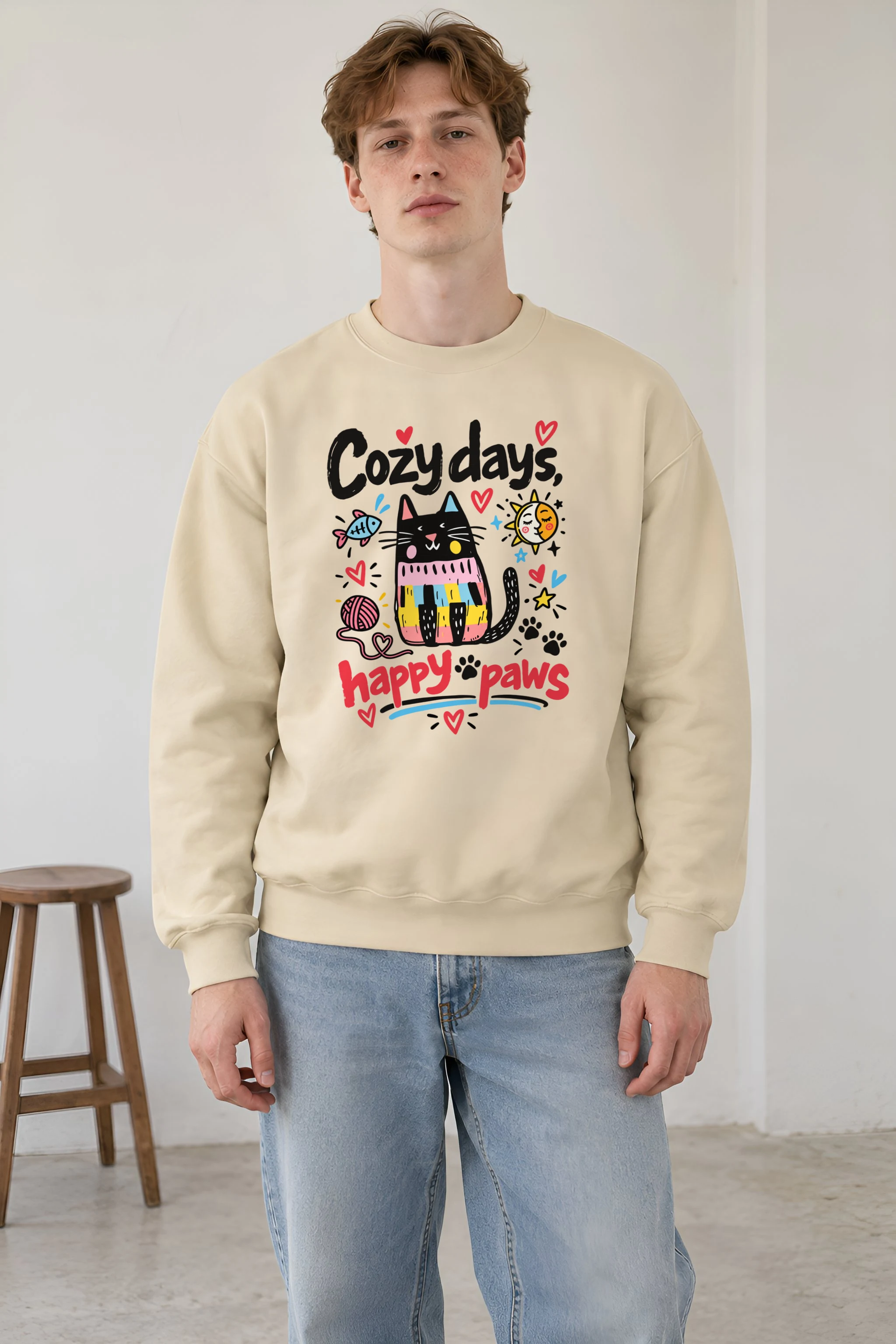 "Cozy Days Happy Paws" 1 Crewneck Sweatshirt