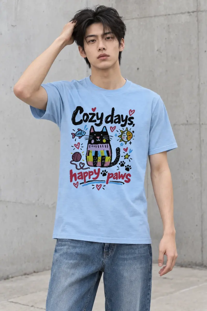 "Cozy Days Happy Paws" Heavyweight Unisex Crewneck T-shirt