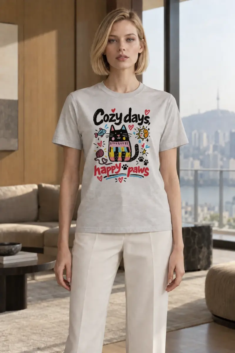 "Cozy Days Happy Paws" Heavyweight Unisex Crewneck T-shirt | Gildan 5000