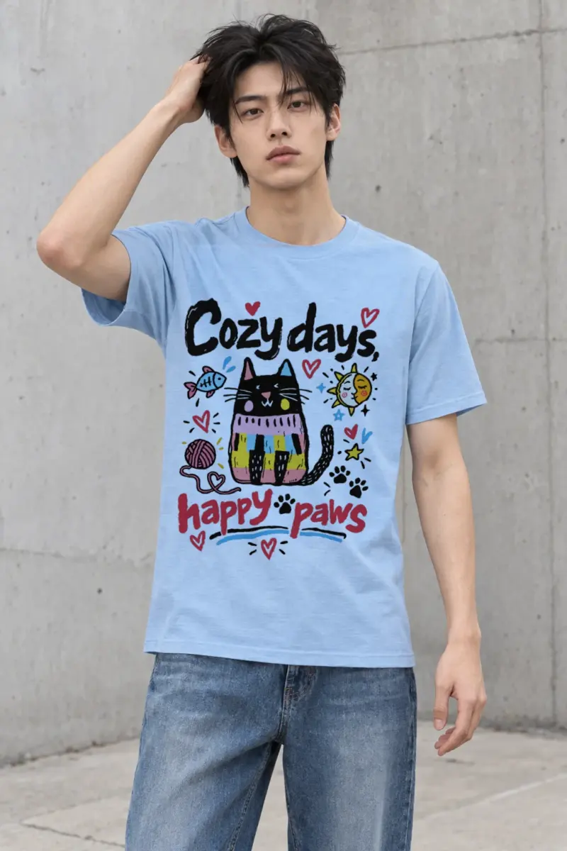 "Cozy Days Happy Paws" Heavyweight Unisex Crewneck T-shirt