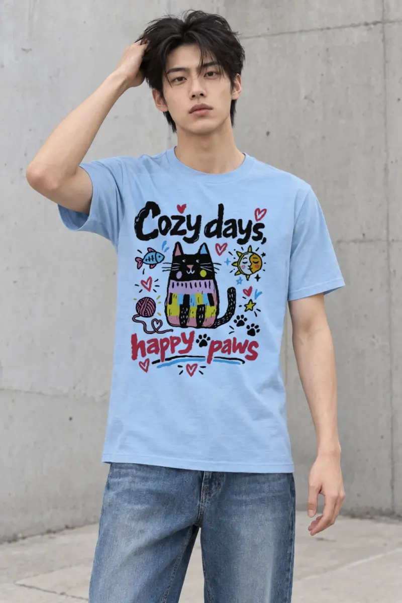 "Cozy Days Happy Paws" Heavyweight Unisex Crewneck T-shirt