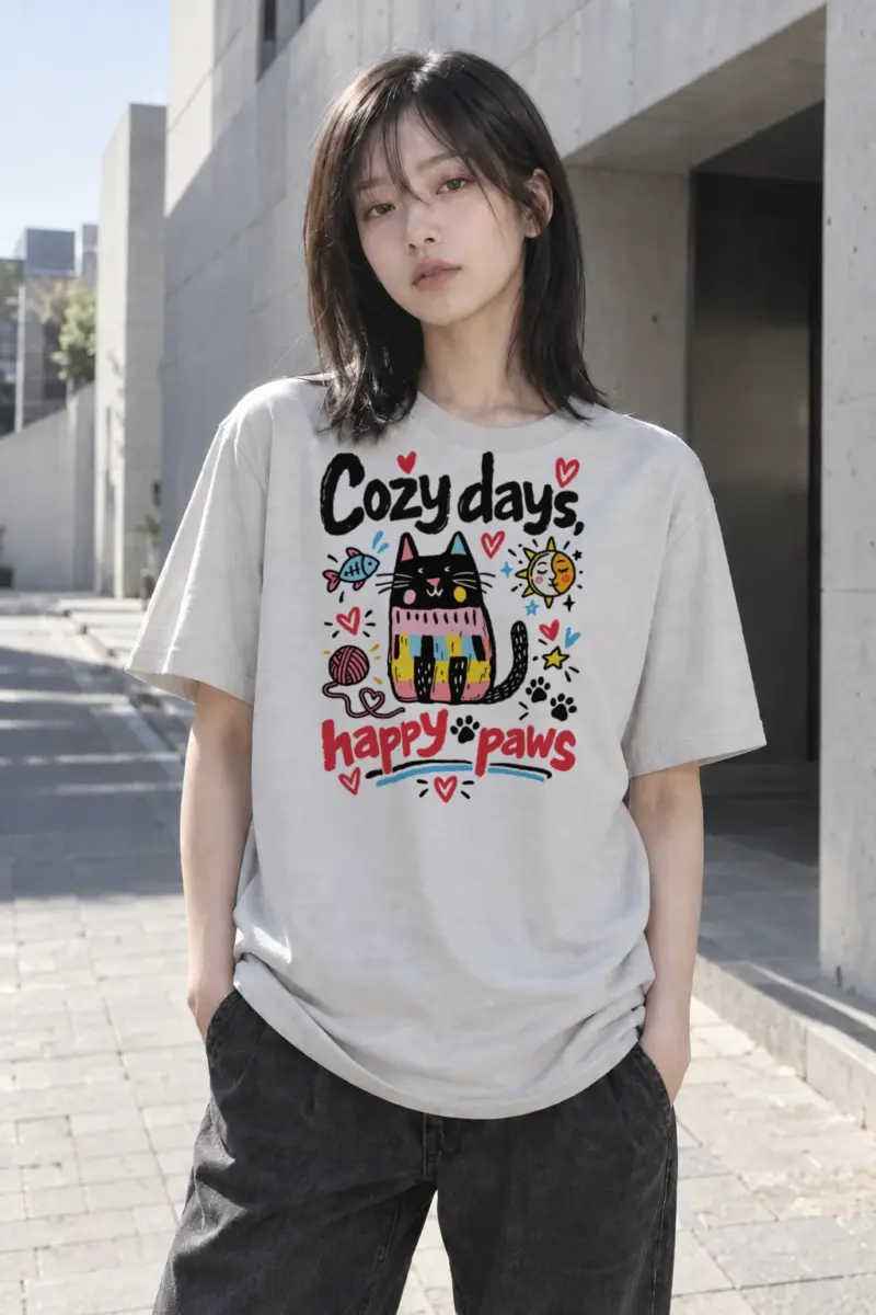 "Cozy Days Happy Paws" Heavyweight Unisex Crewneck T-shirt | Gildan 5000
