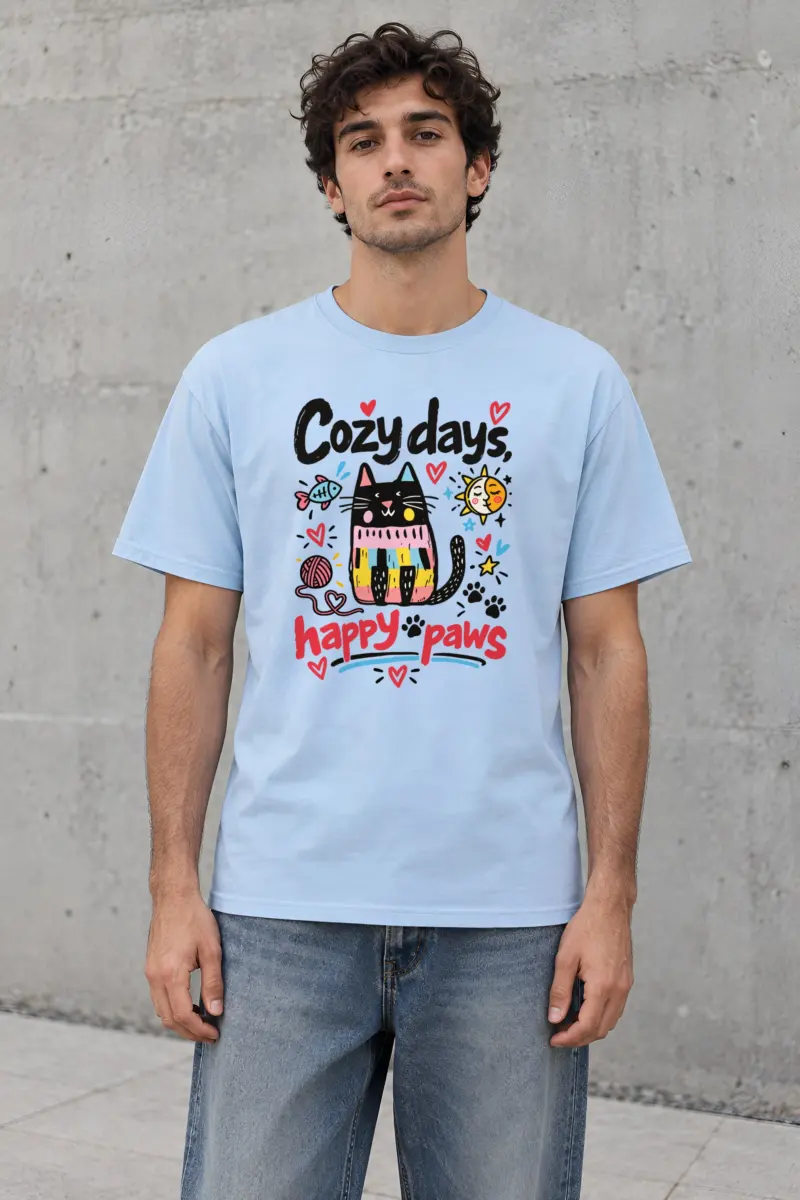 "Cozy Days Happy Paws" Heavyweight Unisex Crewneck T-shirt