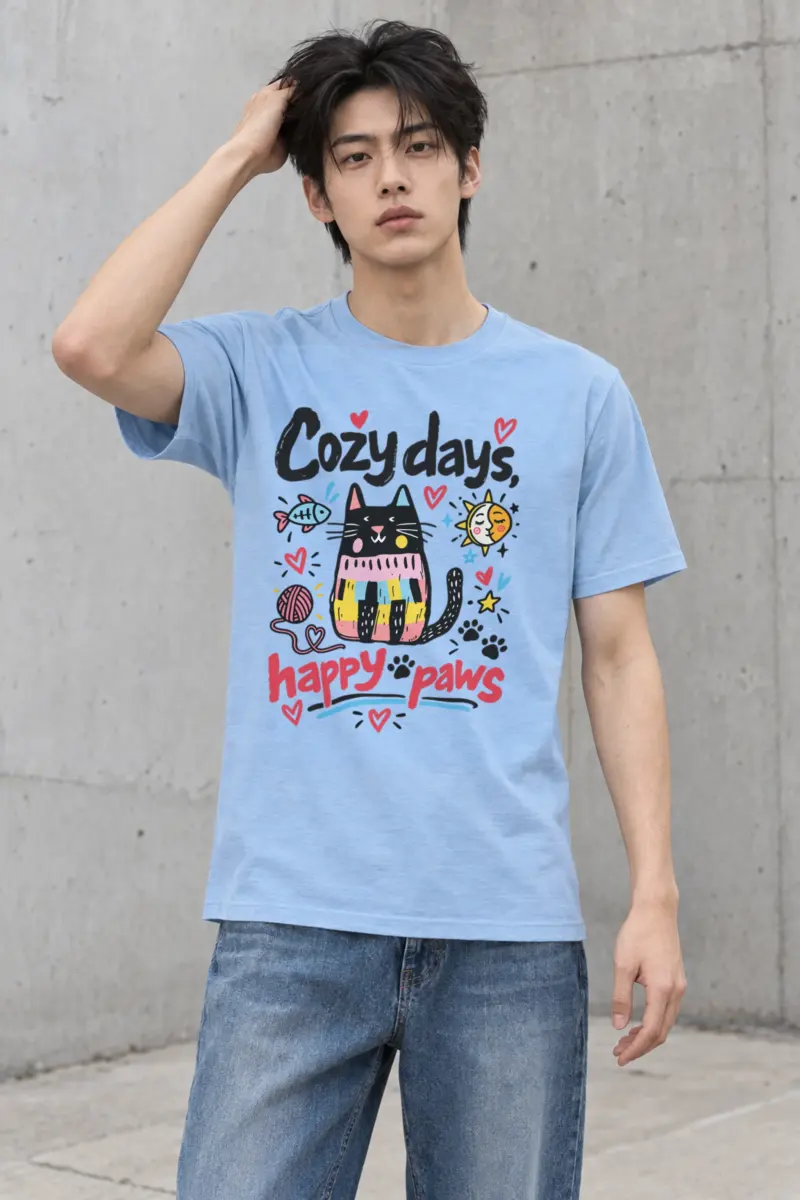 "Cozy Days Happy Paws" Heavyweight Unisex Crewneck T-shirt