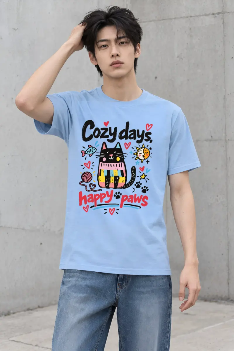"Cozy Days Happy Paws" Heavyweight Unisex Crewneck T-shirt