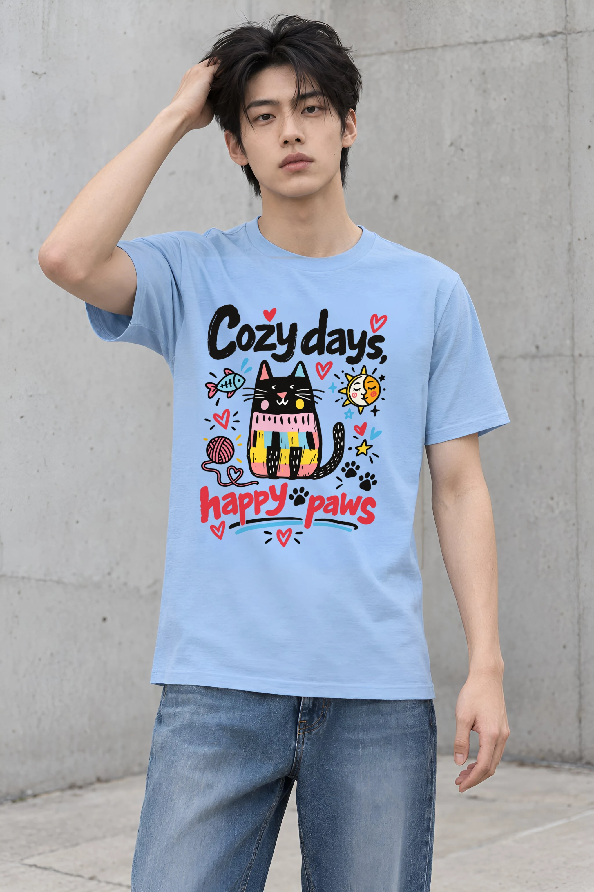 "Cozy Days Happy Paws" Heavyweight Unisex Crewneck T-shirt