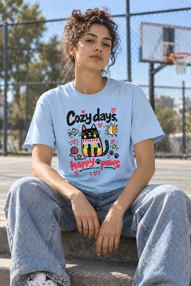 "Cozy Days Happy Paws" Heavyweight Unisex Crewneck T-shirt