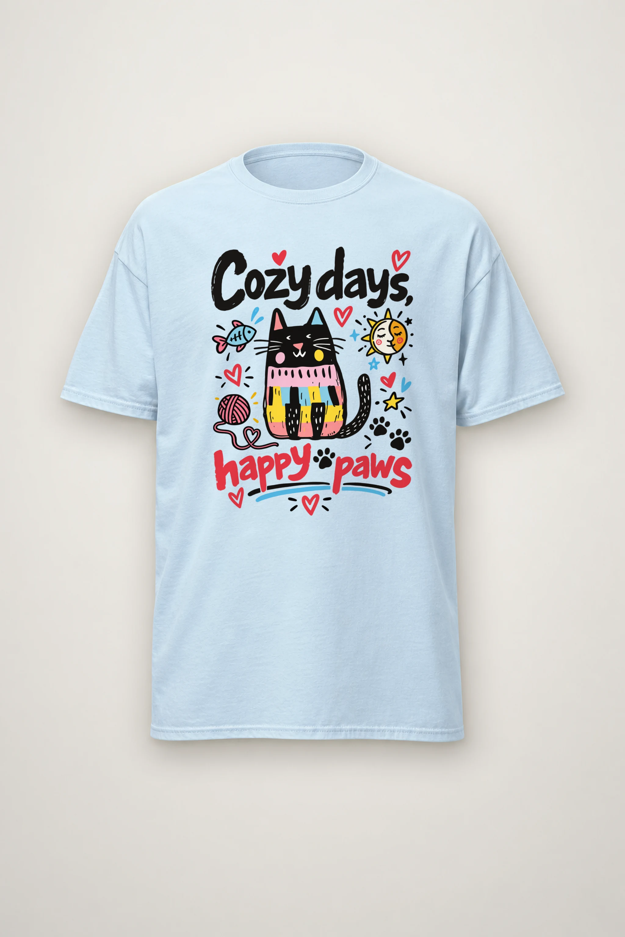 "Cozy Days Happy Paws" Heavyweight Unisex Crewneck T-shirt