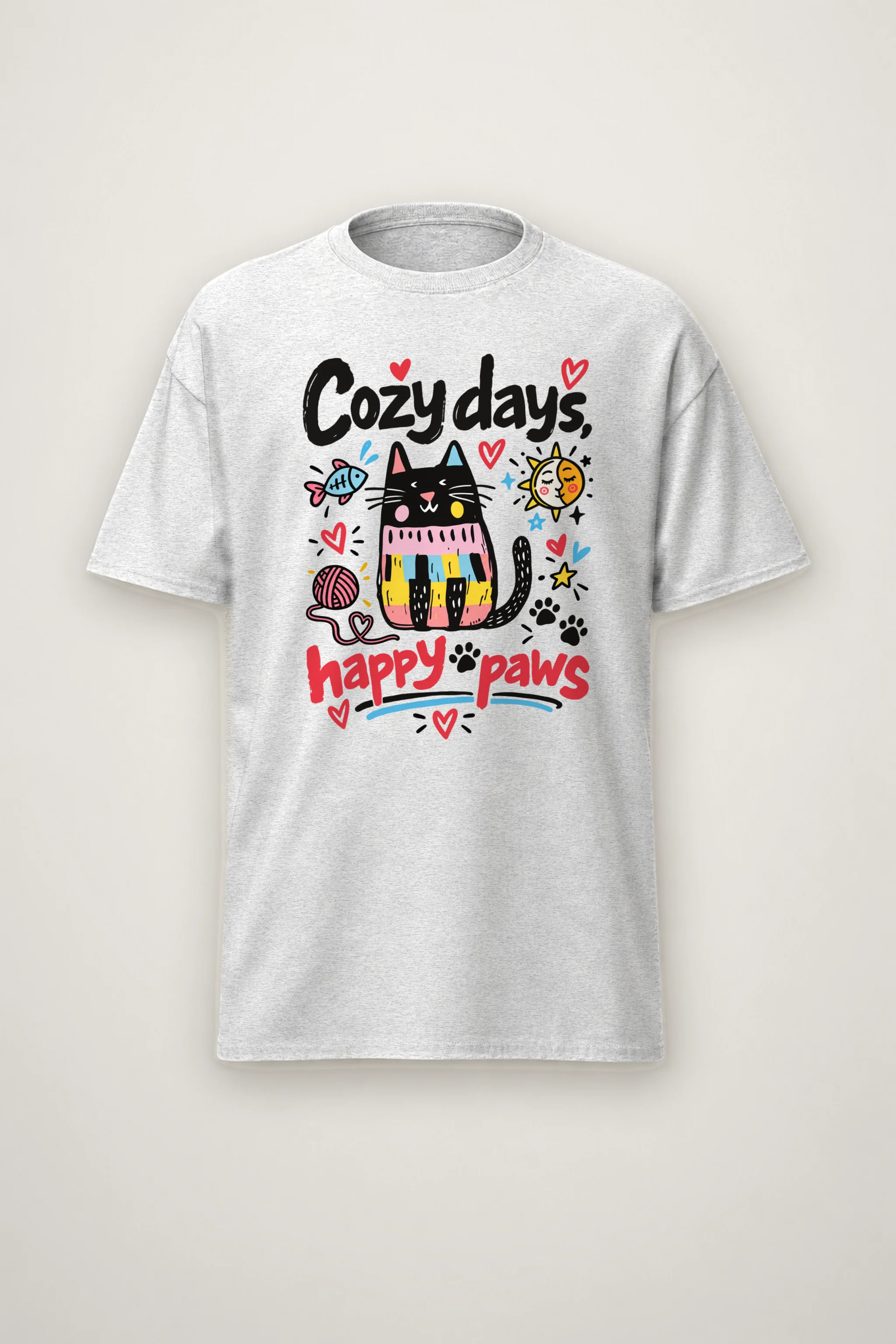 "Cozy Days Happy Paws" Heavyweight Unisex Crewneck T-shirt