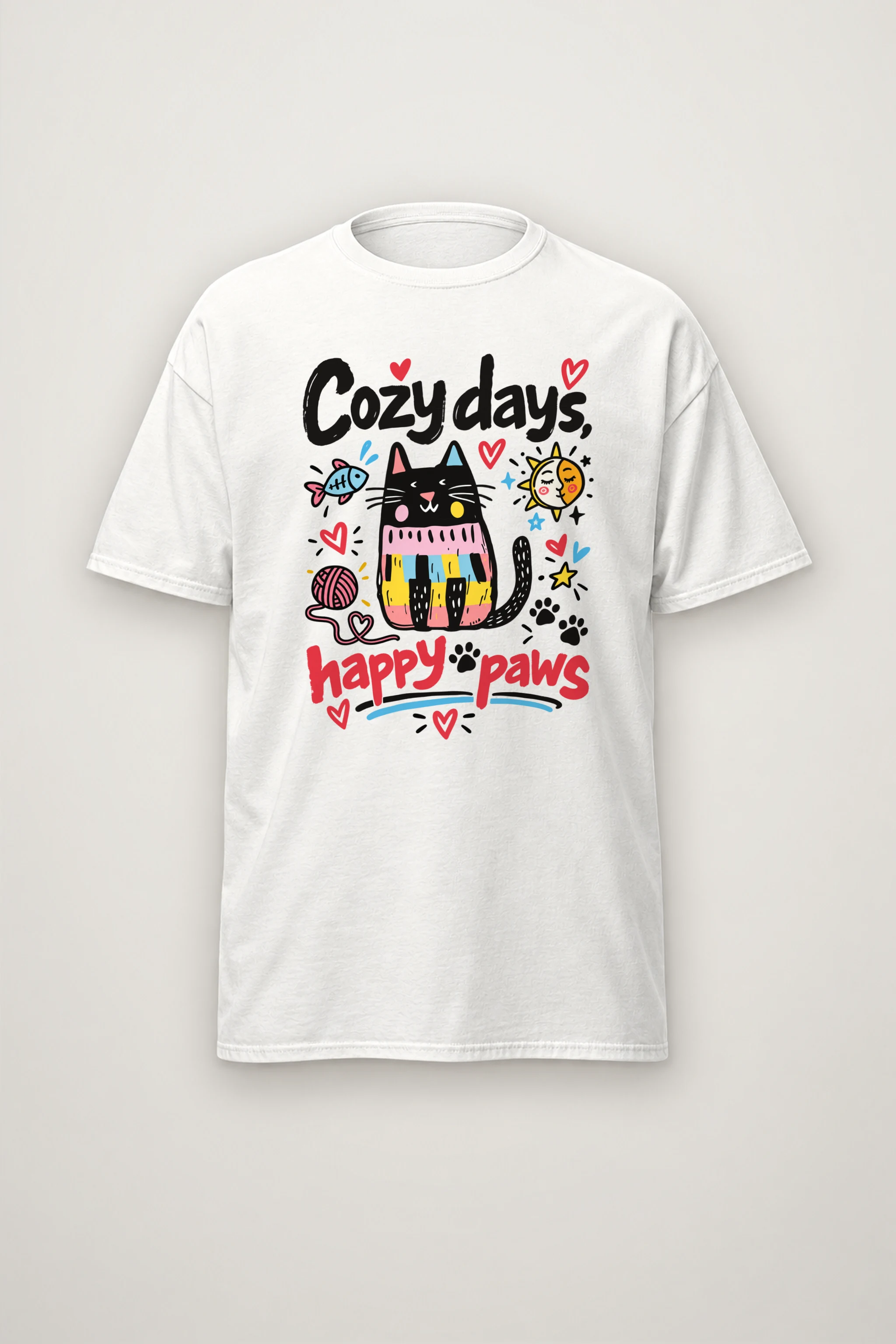 "Cozy Days Happy Paws" Heavyweight Unisex Crewneck T-shirt